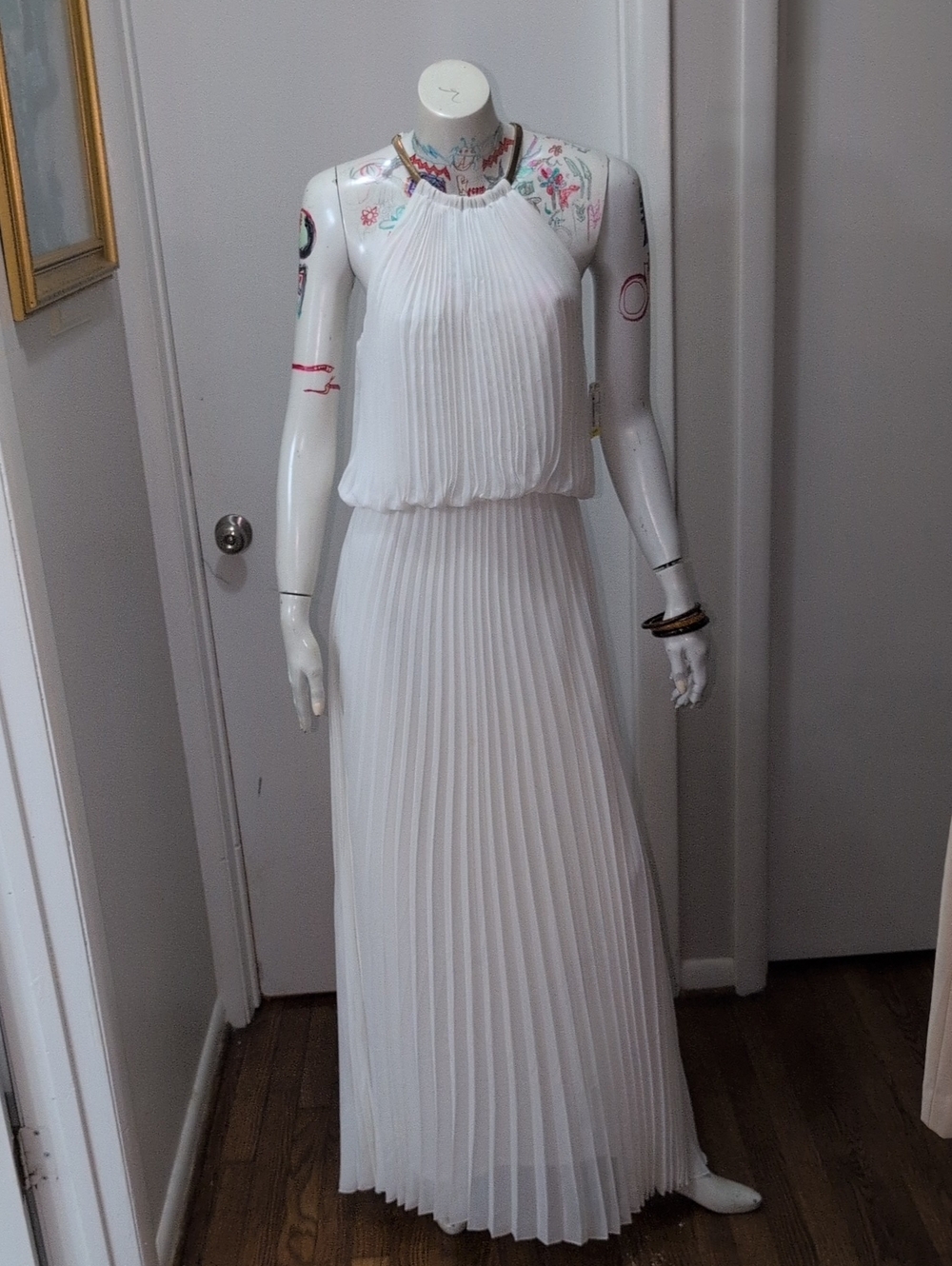 MSK White Pleated Halter Maxi Dress